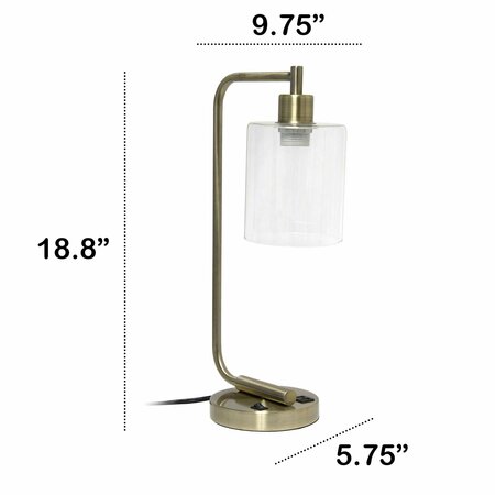 Lalia Home Modern Iron Desk Lamp with USB Port and Glass Shade, Antique Brass LHD-2002-AB